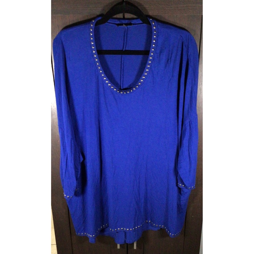 Premise Studio Royal Blue Studded Dolman Sleeve Hi-Low Tunic Top 3X